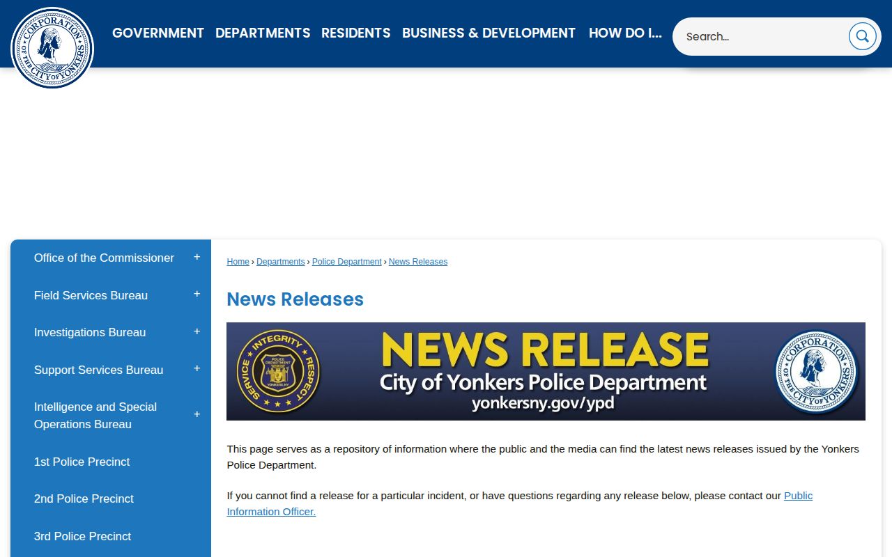 Yonkers official police news releases and selective arrest announcement archive